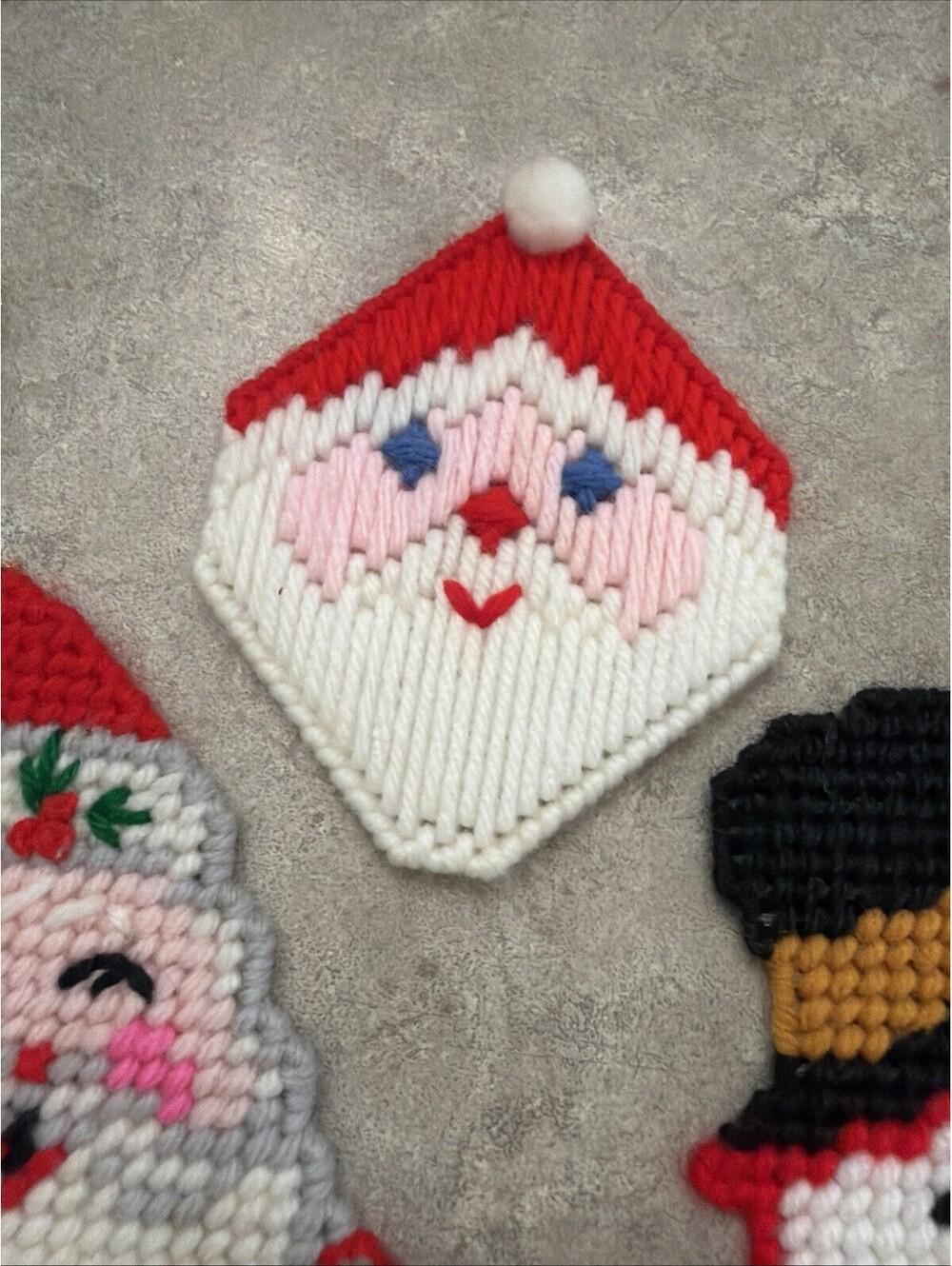 Vintage Christmas Needlepoint Plastic Canvas 10” Santa Snowman Snowwoman Lot 4 - Picture 5 of 6